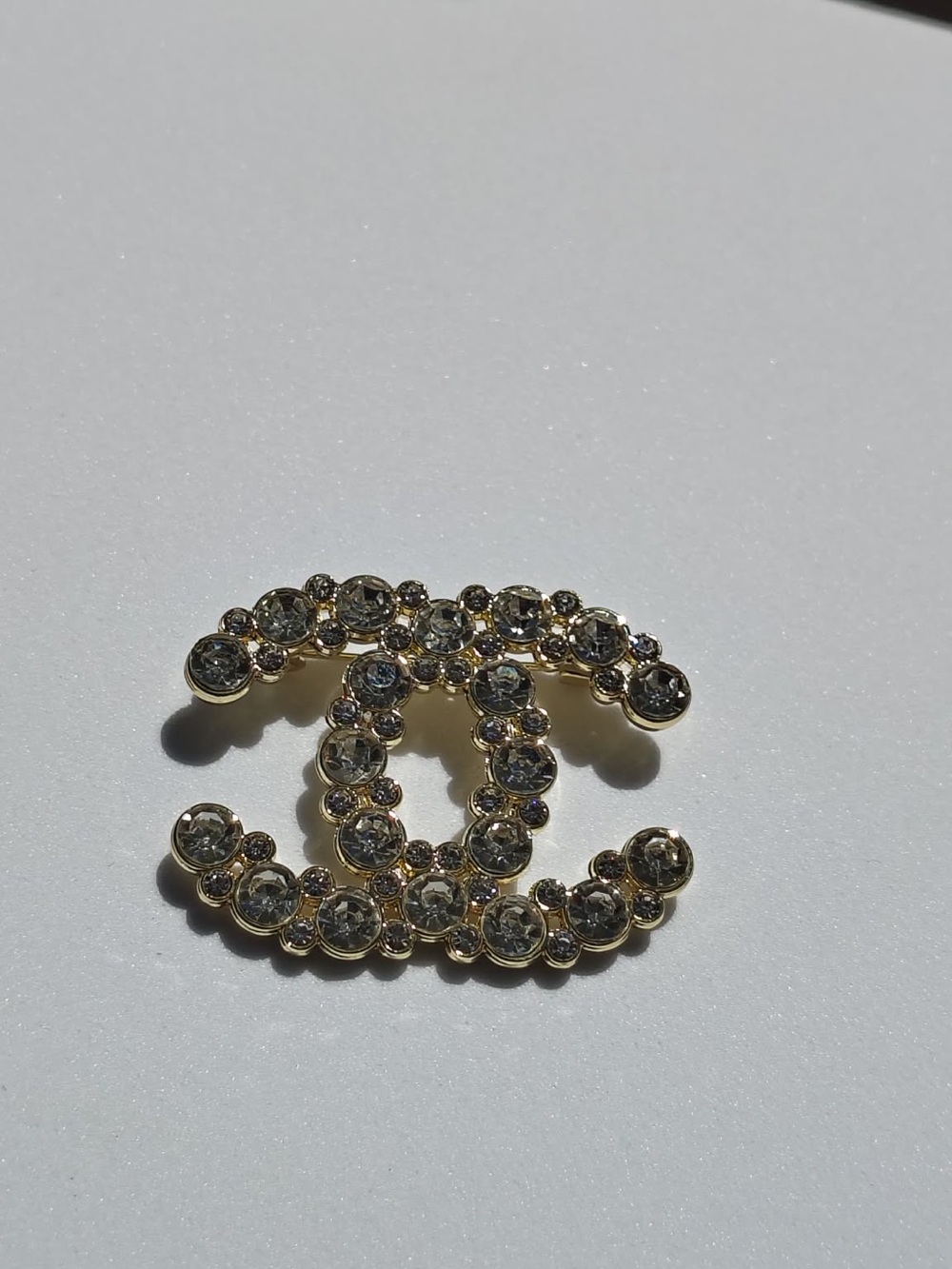 Upcycled Gold Crystal Interlocking Logo Brooch - Women Jewelry - Picture 3 of 4